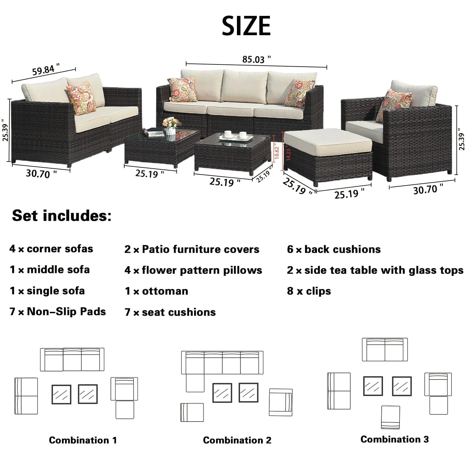 Ovios Patio Conversation Set Bigger Size Sunbrella 9-Piece, King Series, Fully Assembled