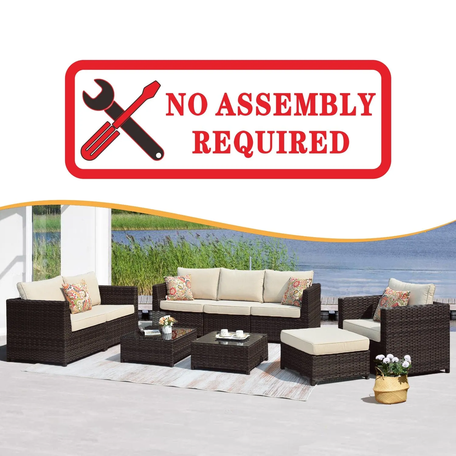 Ovios Patio Conversation Set Bigger Size Sunbrella 9-Piece, King Series, Fully Assembled