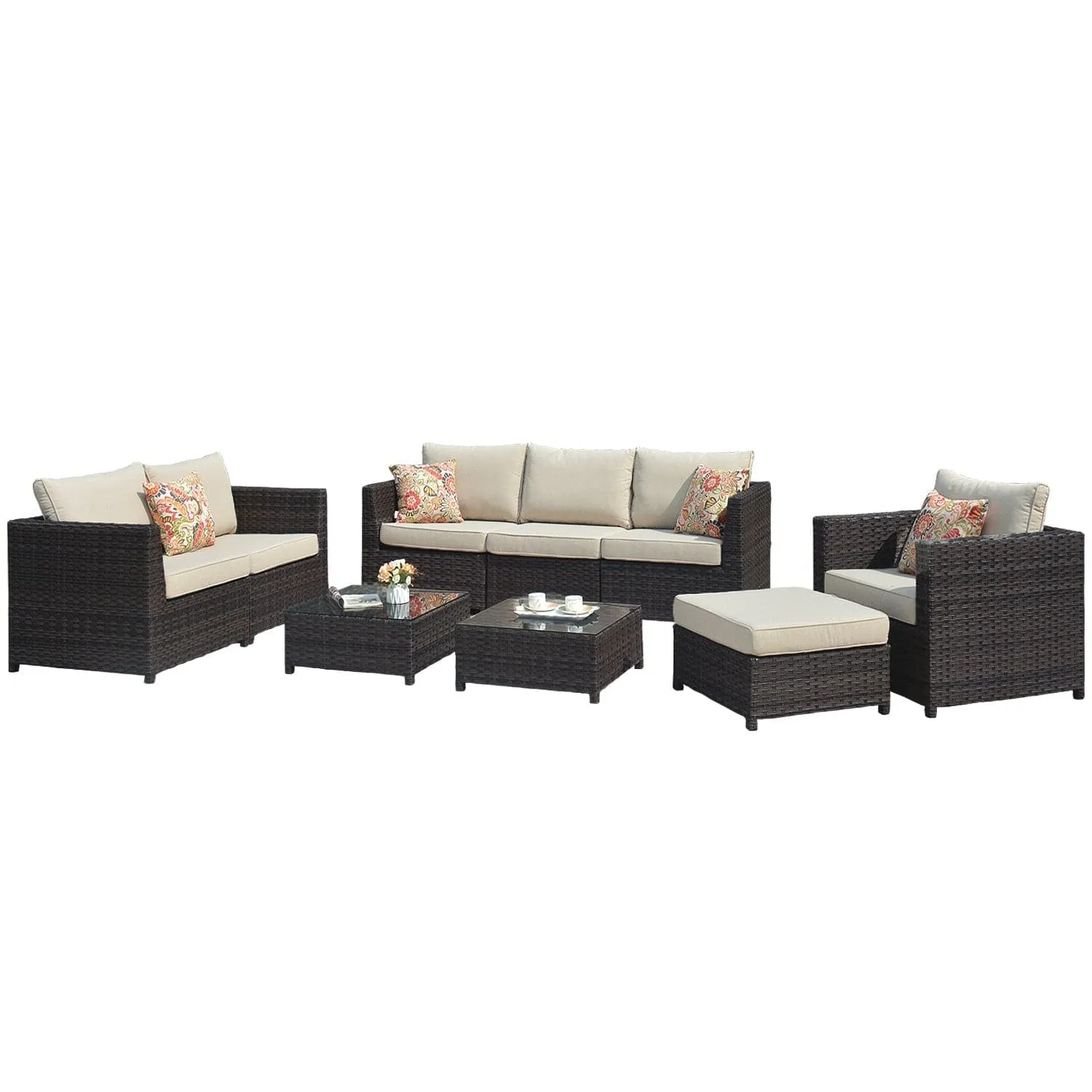 Ovios Patio Conversation Set Bigger Size Sunbrella 9-Piece, King Series, Fully Assembled