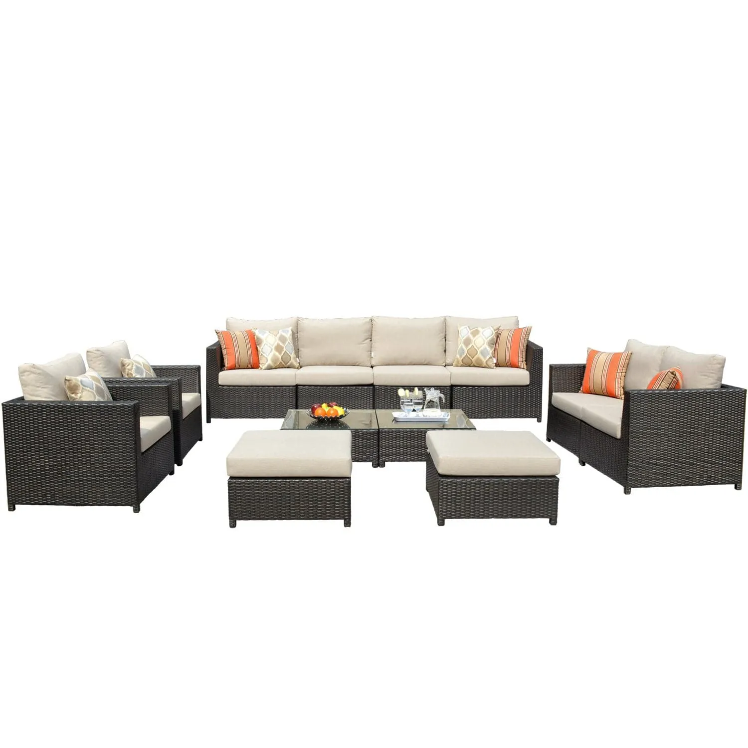 Ovios Patio Furniture Set Bigger Size Sunbrella 12-Piece, King Series, Fully Assembled, Couch is Separate