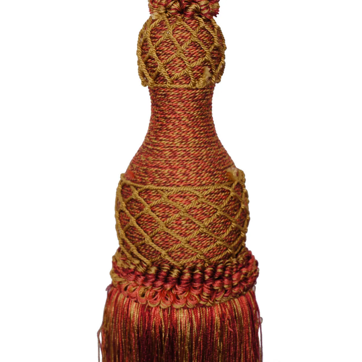 Pair of Vintage Drapery Tie Backs Rope and Tassel Red Pink and Gold