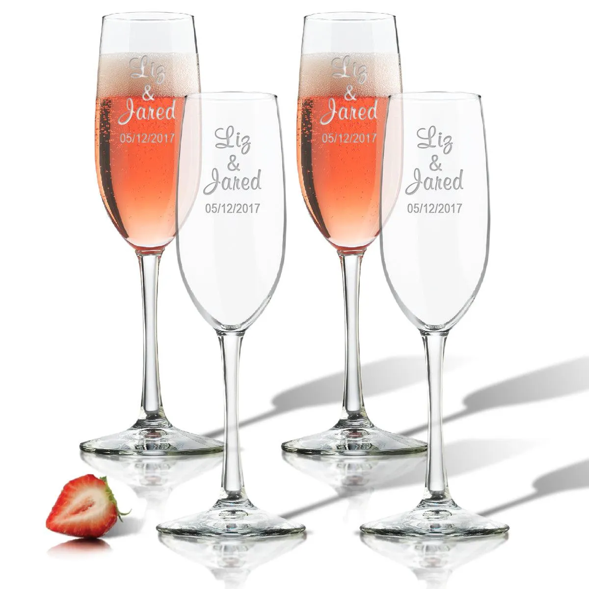 Personalized Glass Champagne Flutes, Set of 4, 8 oz. each