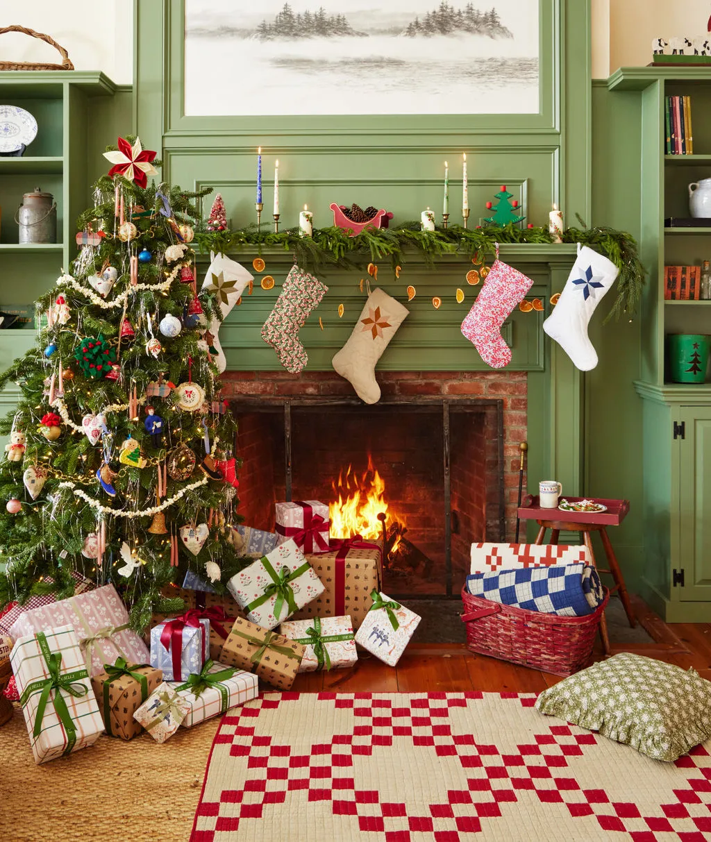 Pink and Rust Linen Patchwork Stocking