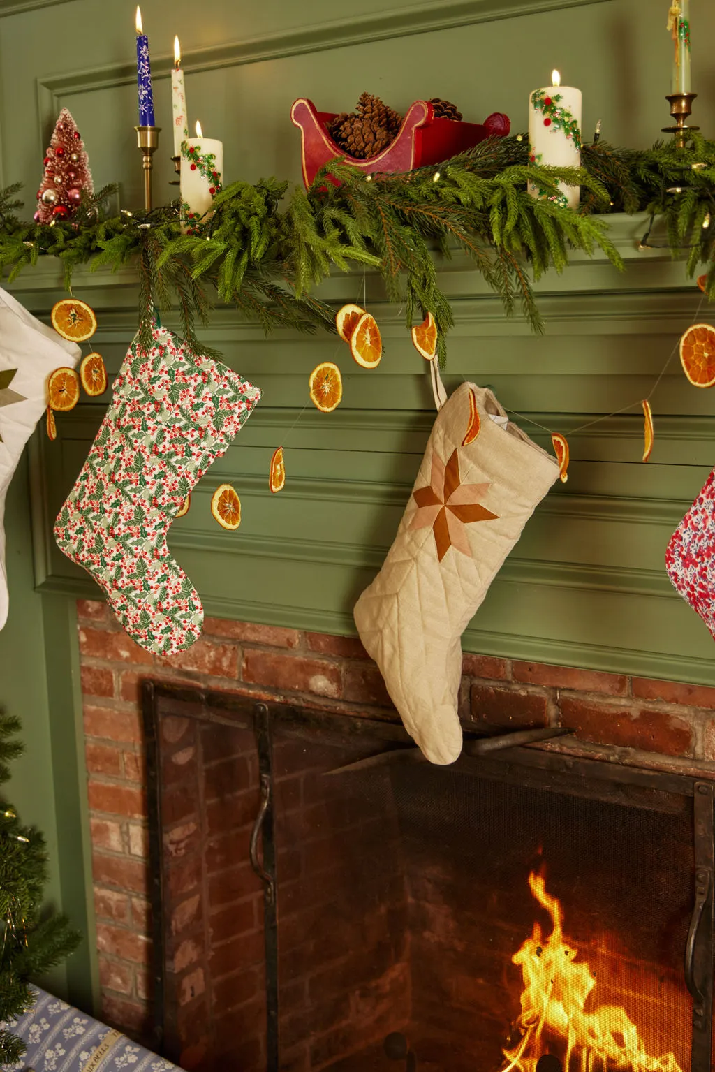Pink and Rust Linen Patchwork Stocking