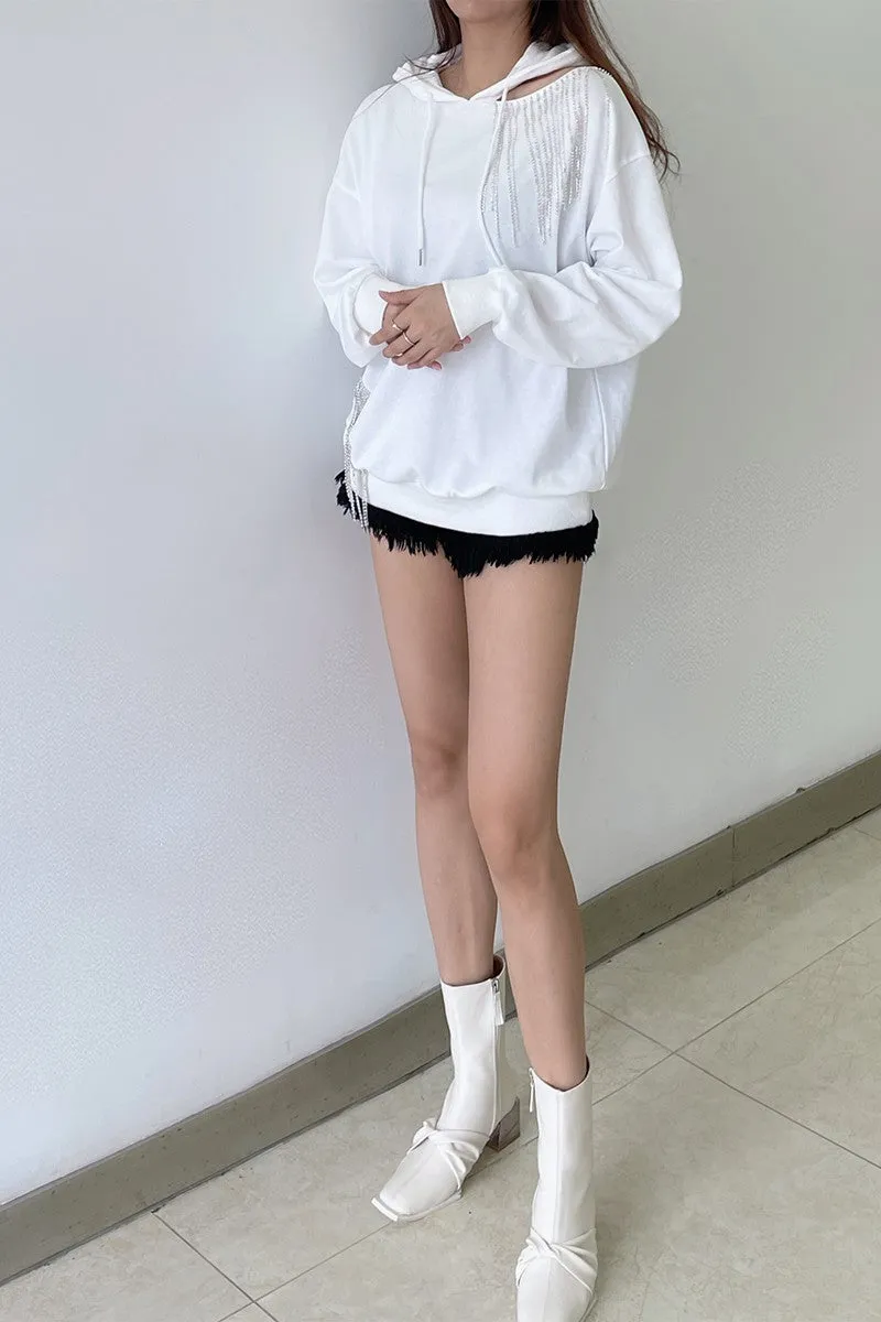 RHINESTONE FRINGE HOODIE