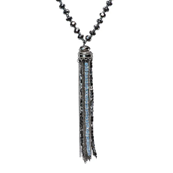 Saylor Silver Beaded Tassel Necklace