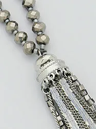 Saylor Silver Beaded Tassel Necklace