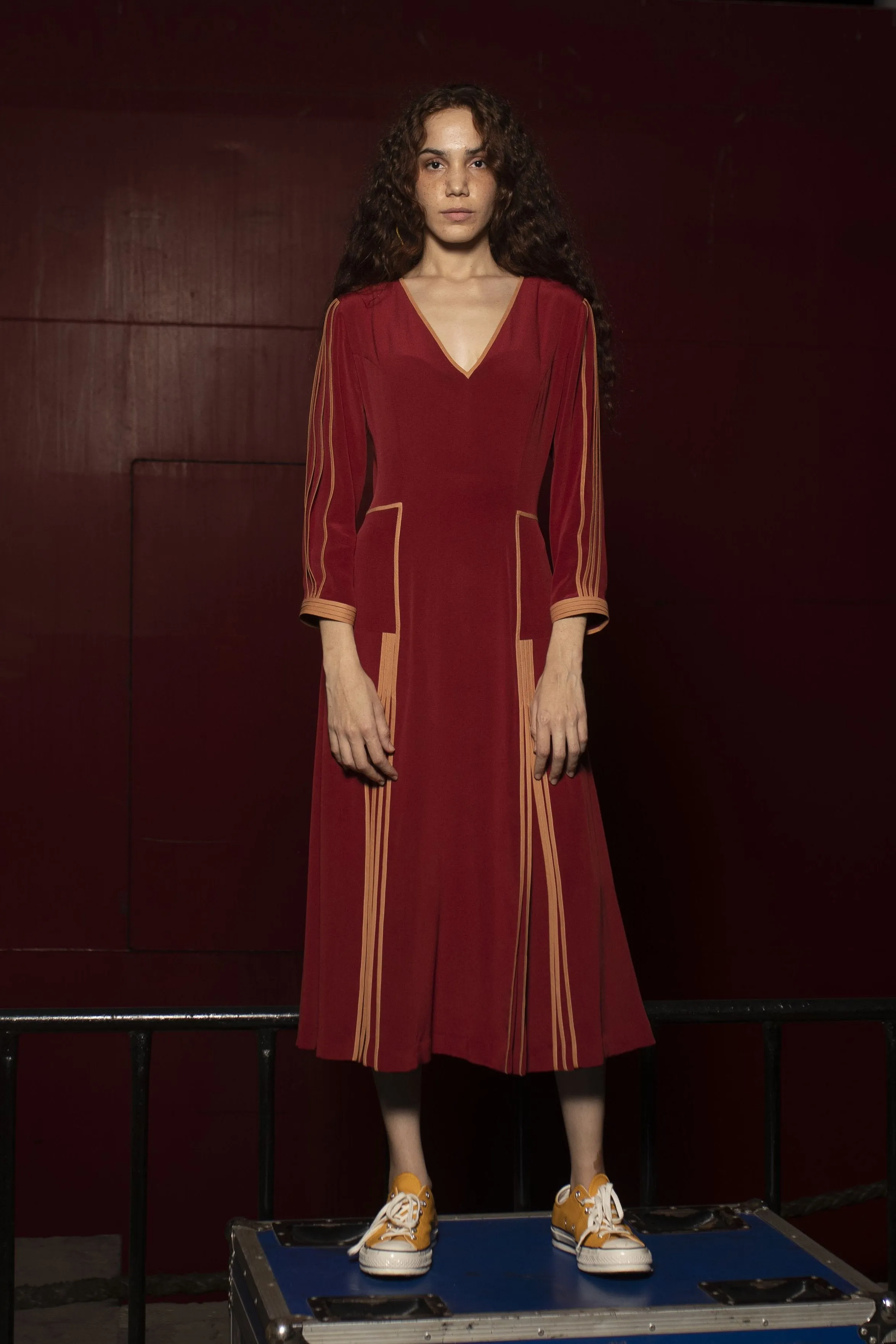 Silk Dress with Partially Opened Pleats