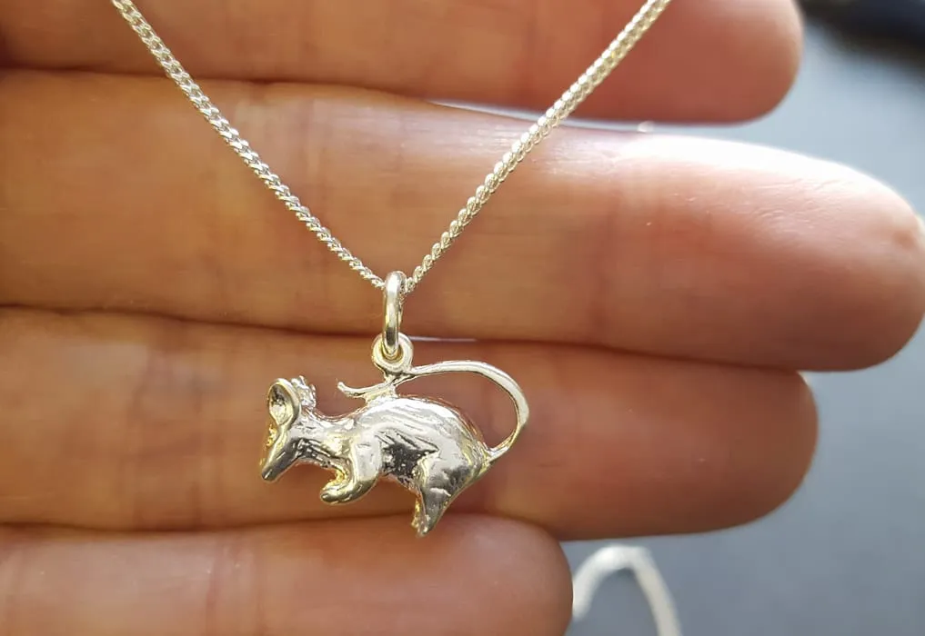 Silver Mouse Charm, Mouse Pendant Necklace, Mouse Jewellery