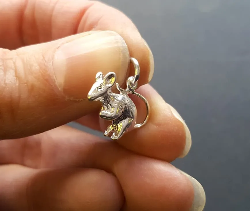 Silver Mouse Charm, Mouse Pendant Necklace, Mouse Jewellery
