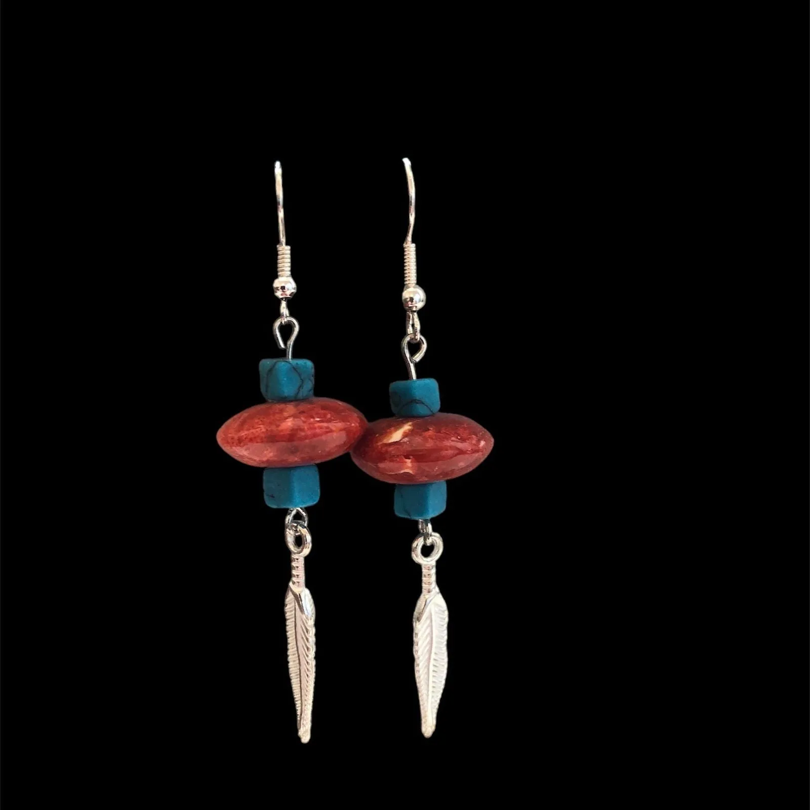 Silver Plated Dangle Earrings with Coral and Howlite