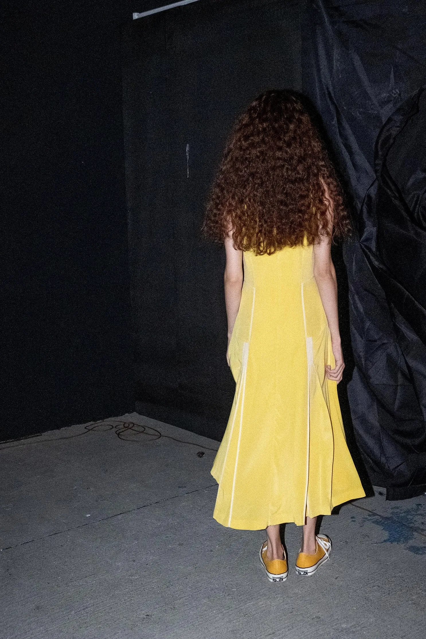 Sleeveless Silk Dress with Partially Opened Pleats