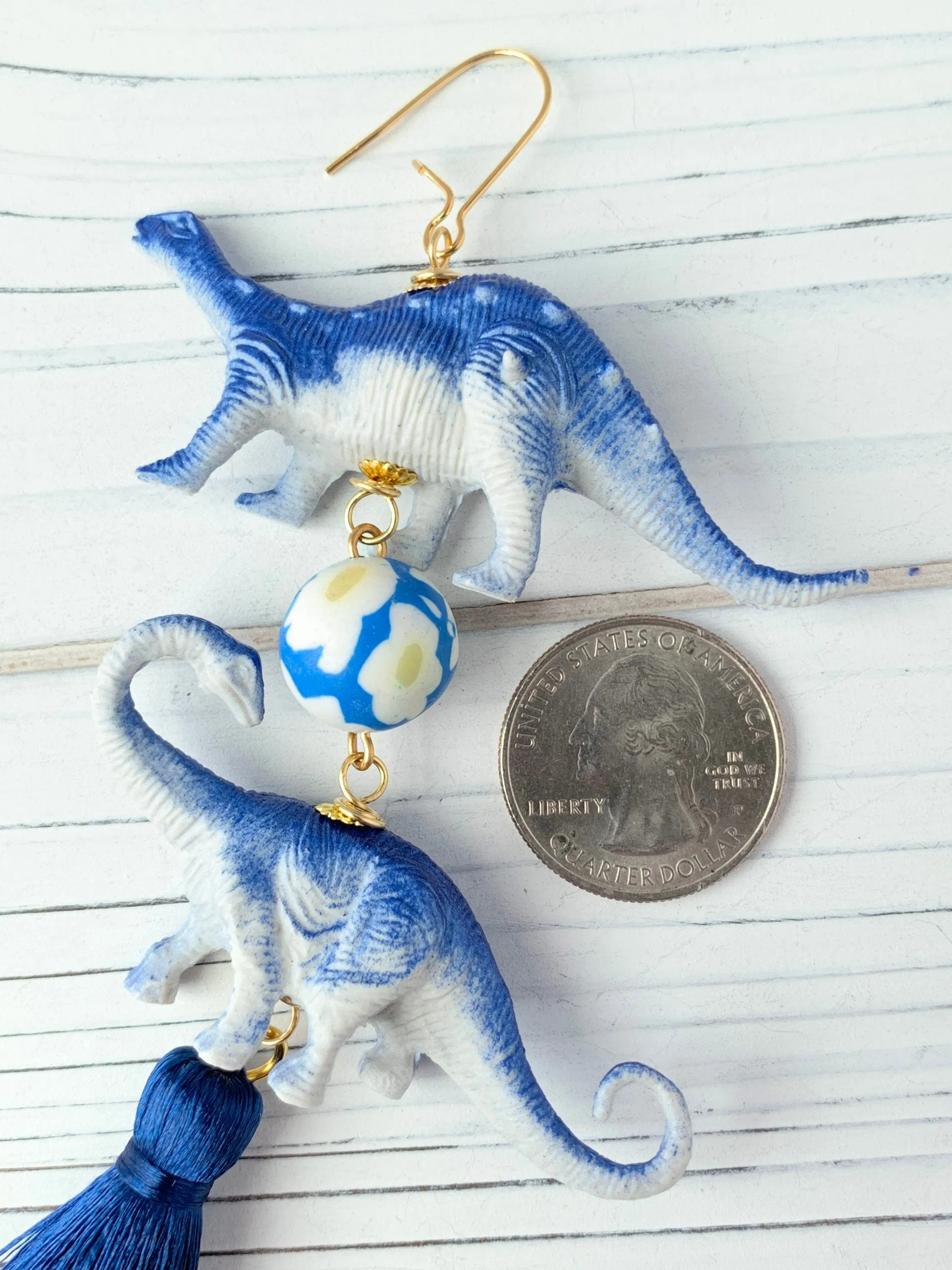 Varsity Blues Dino Tassel Earrings