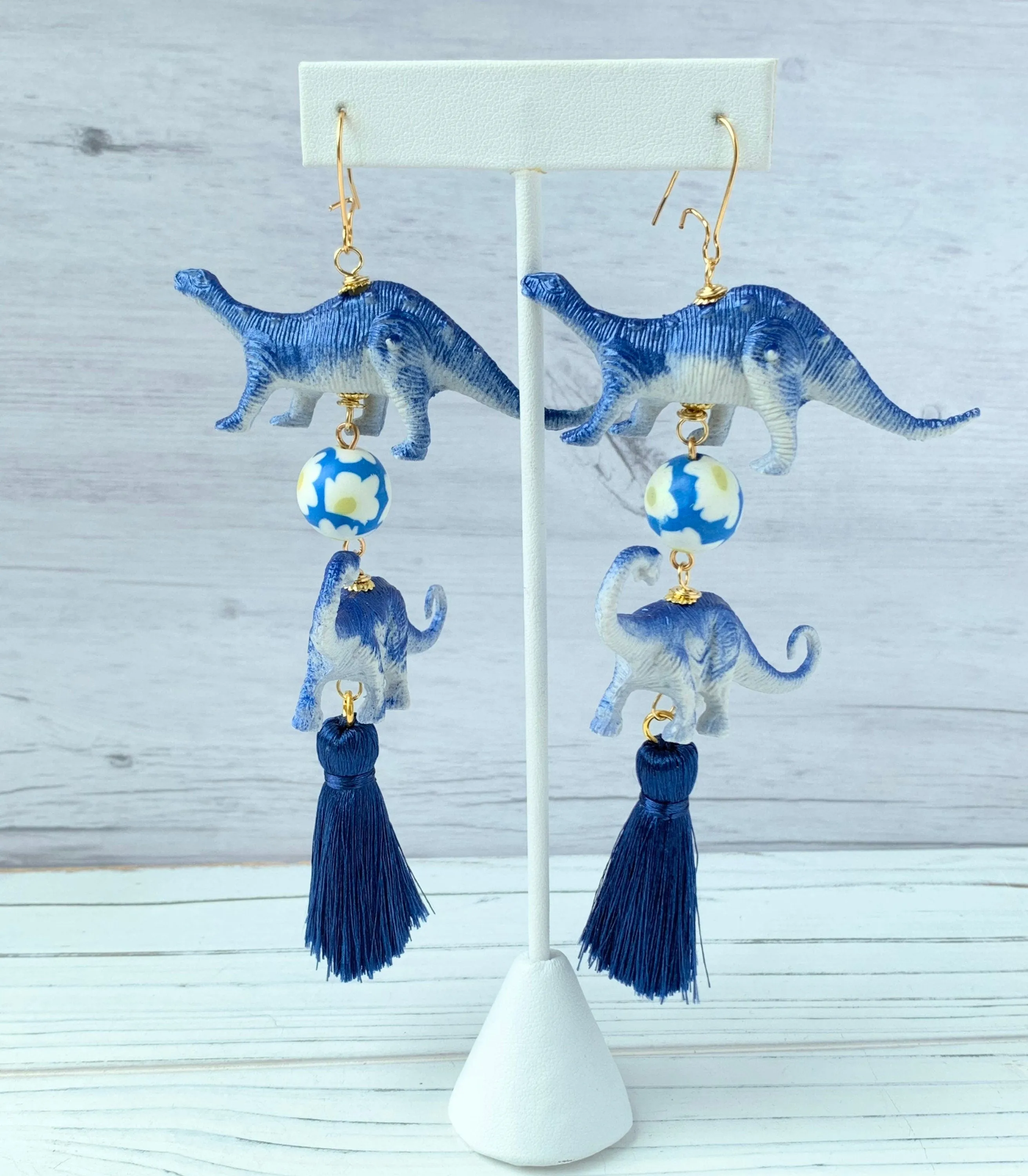 Varsity Blues Dino Tassel Earrings