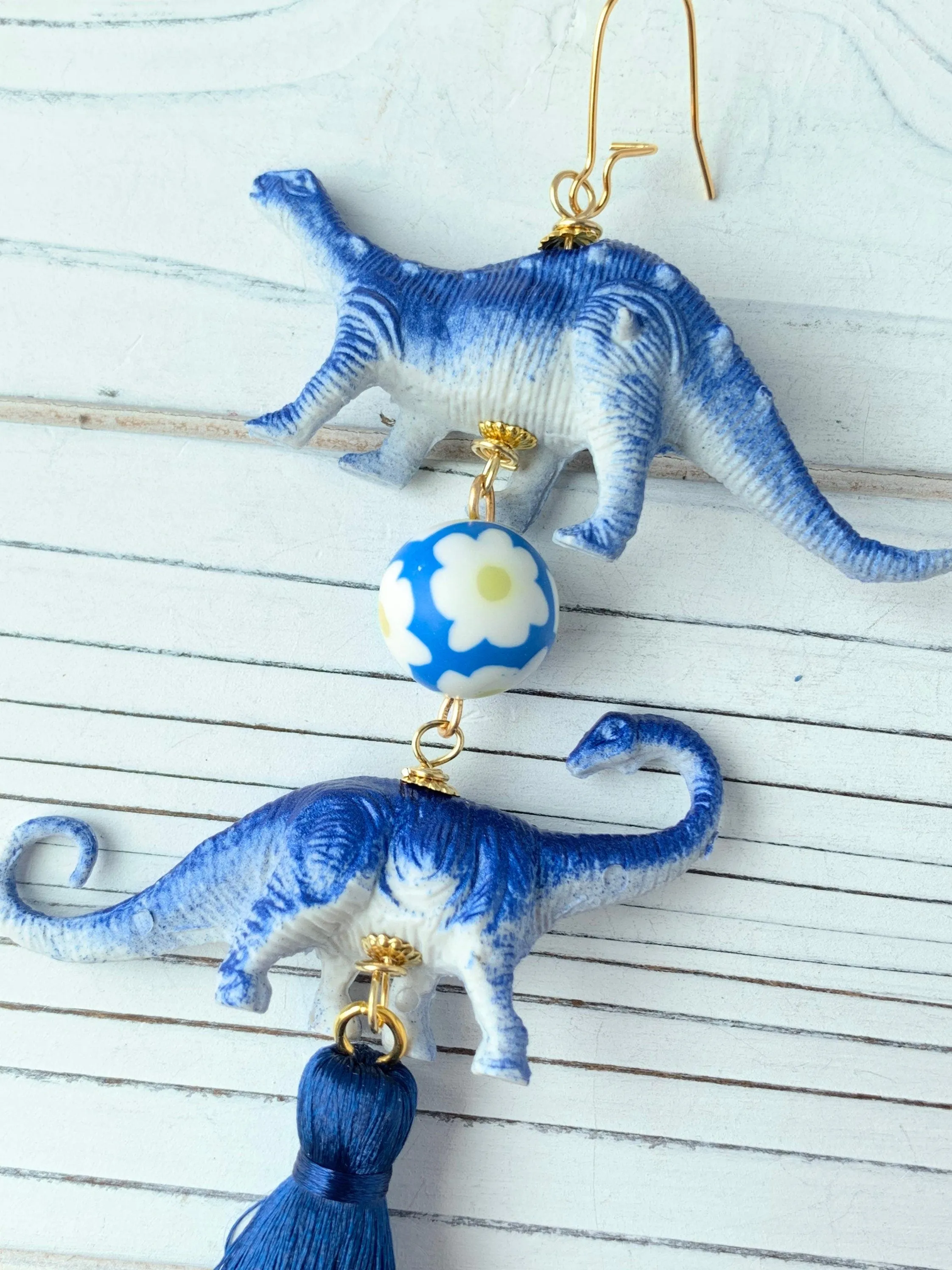 Varsity Blues Dino Tassel Earrings