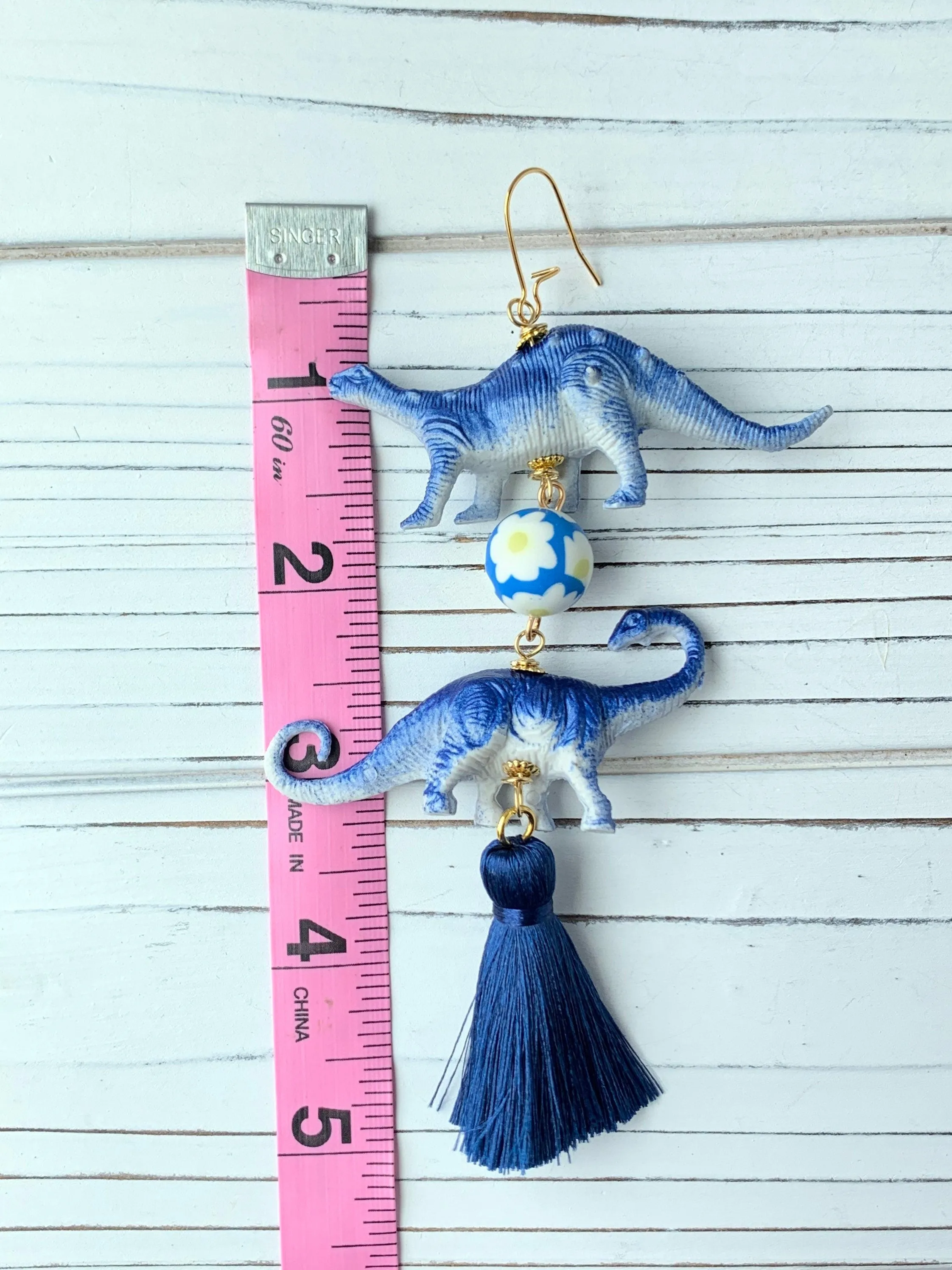 Varsity Blues Dino Tassel Earrings