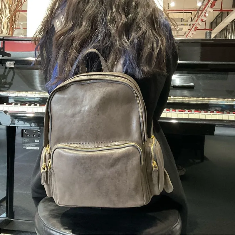 Vintage Vegetable Tanned Leather Large Capacity Shoulder Bag for Women