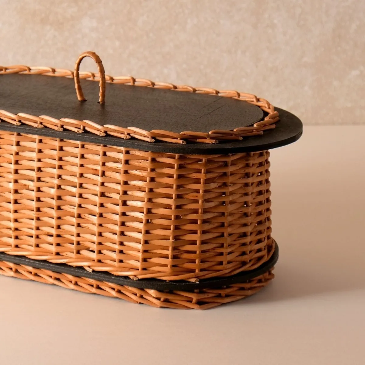 Wooden Bread Box Handcrafted & Cutlery Holder In Willow Wicker & Wood | Handmade In India