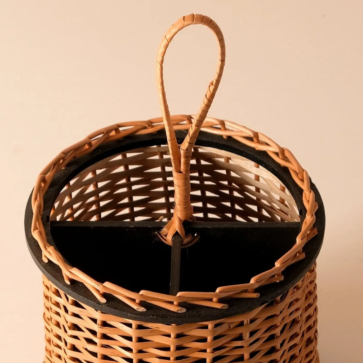 Wooden Bread Box Handcrafted & Cutlery Holder In Willow Wicker & Wood | Handmade In India