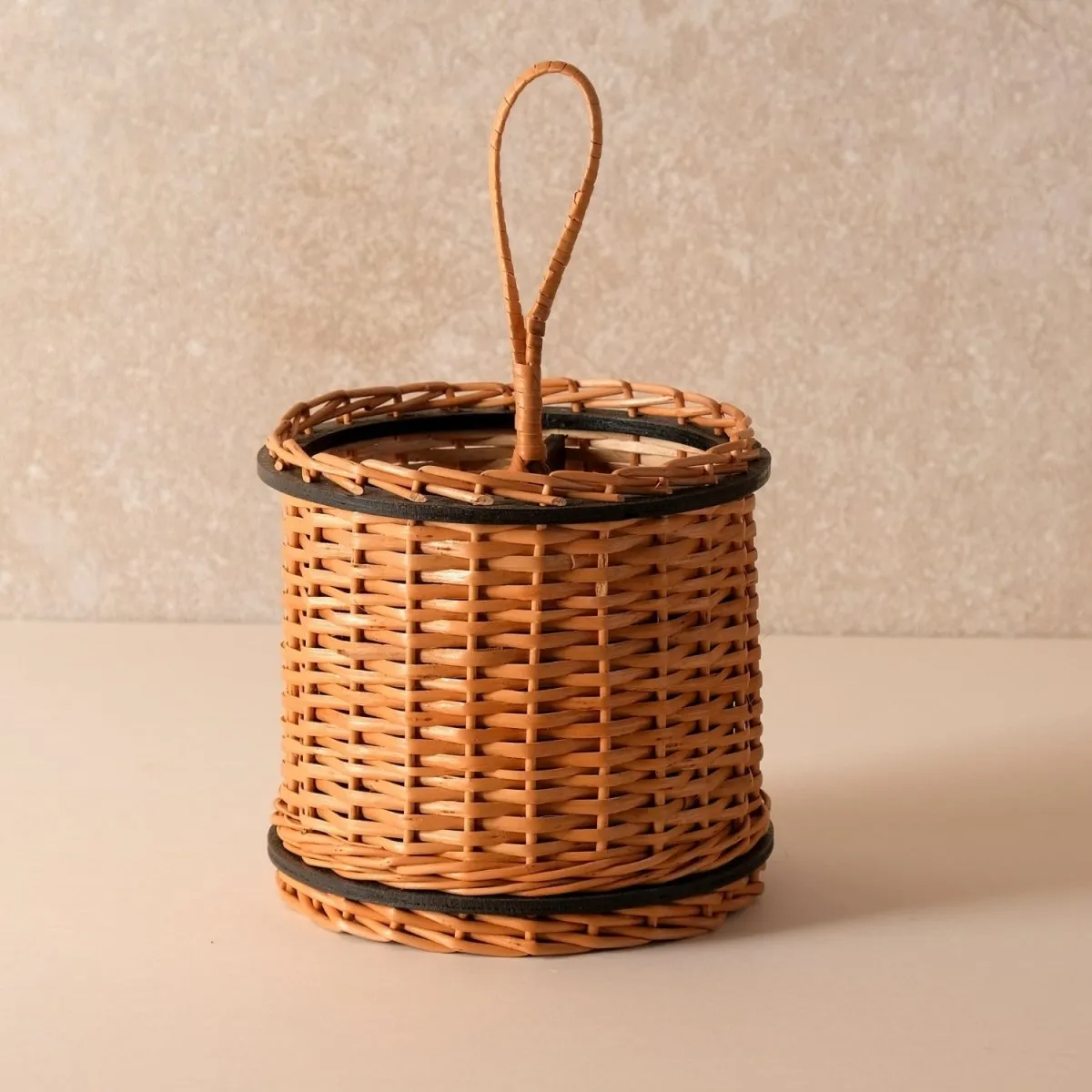 Wooden Bread Box Handcrafted & Cutlery Holder In Willow Wicker & Wood | Handmade In India