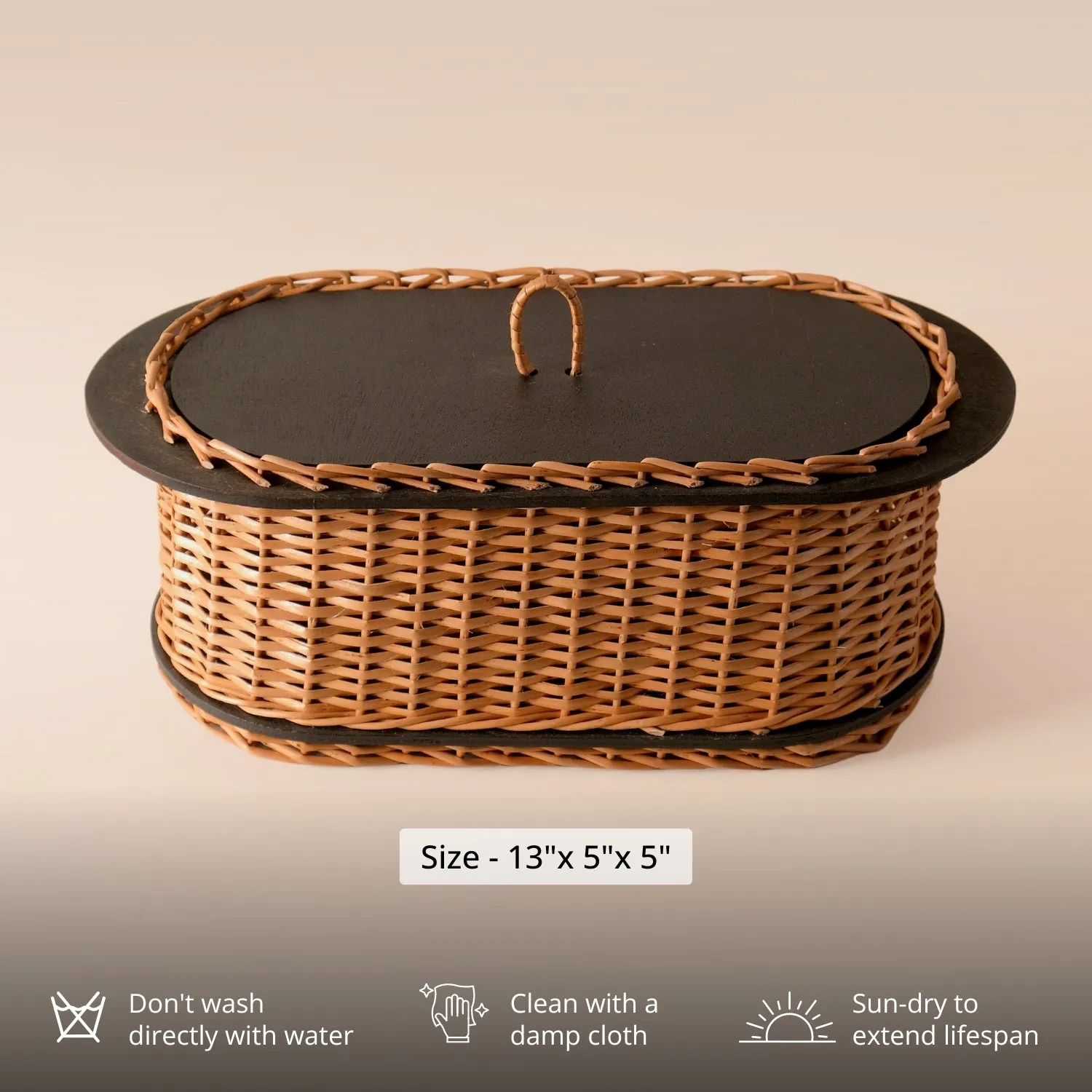Wooden Bread Box Handcrafted & Cutlery Holder In Willow Wicker & Wood | Handmade In India