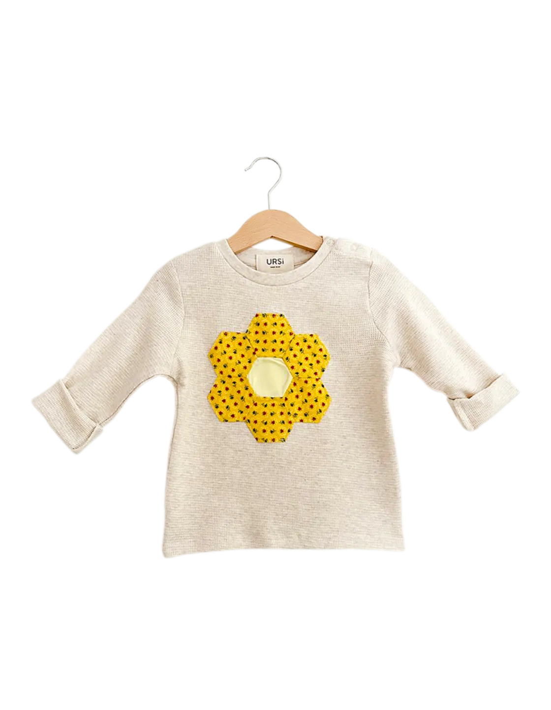 Folk-Inspired Yellow Honeycomb Pattern Shirt